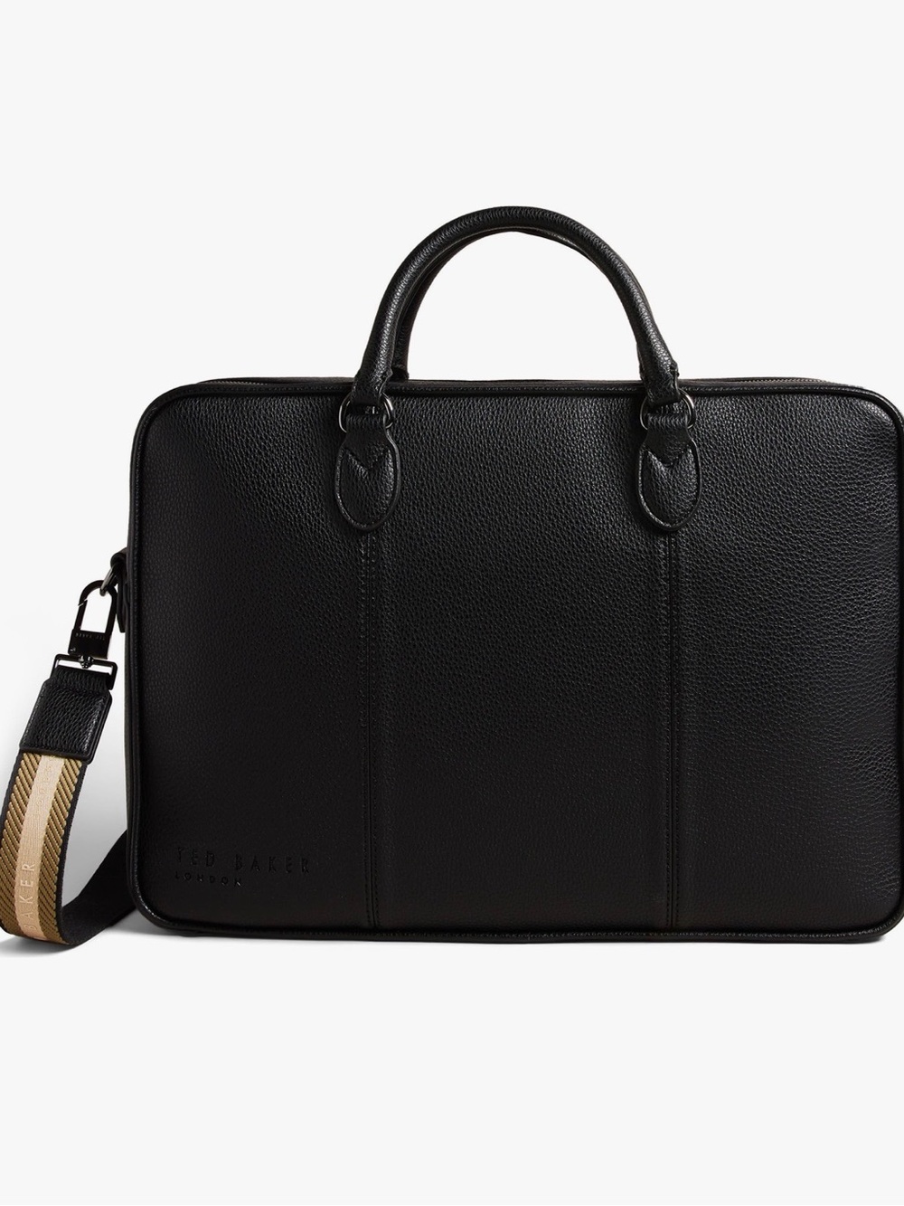 Ted Baker Black Leather Laptop Briefcase with Striped Shoulder Strap